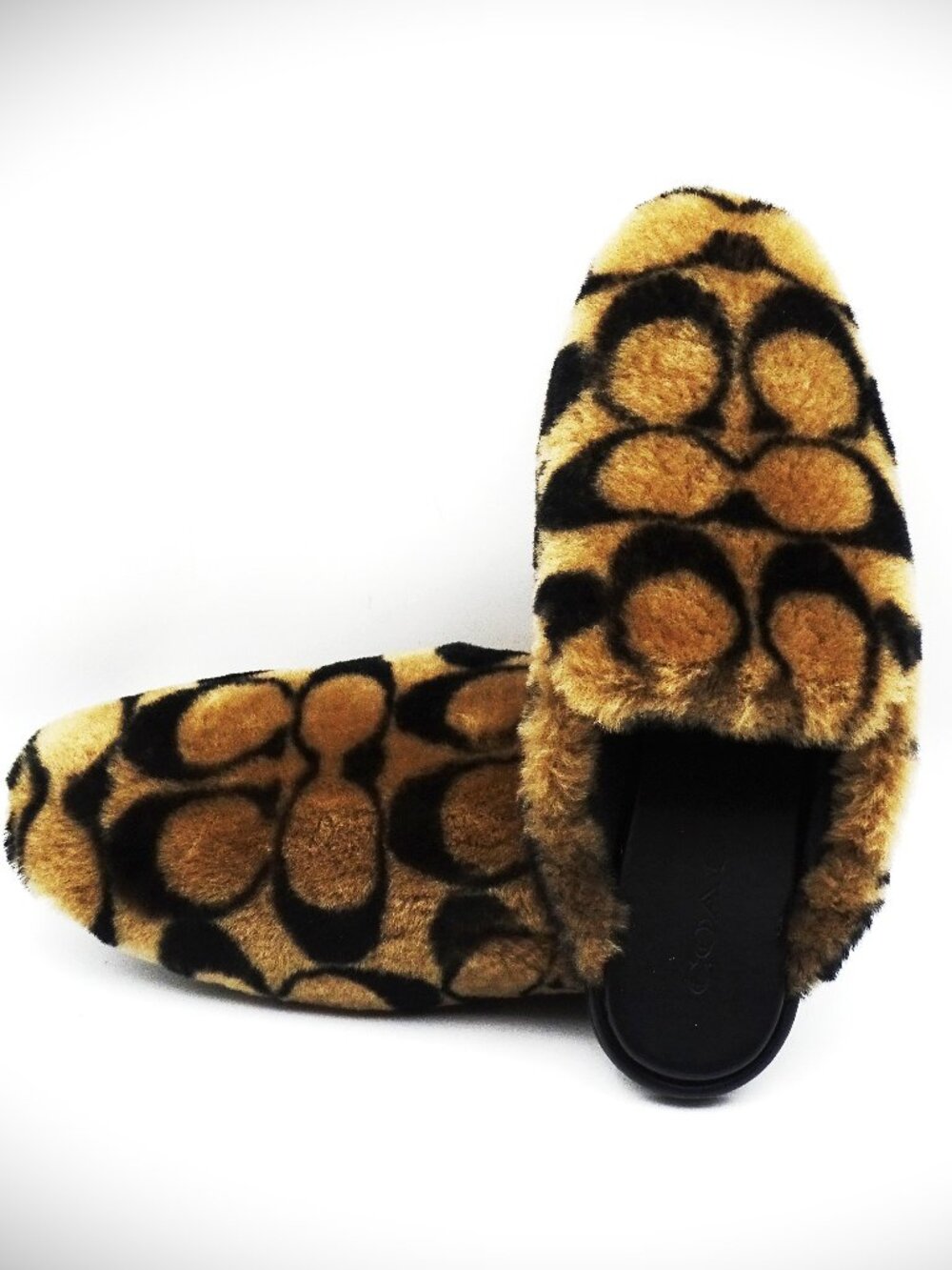COACH Women's Logo Signature Shearling Slippers Size 8B